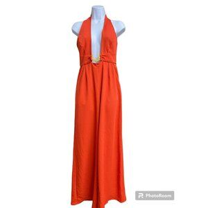 Red Halter Jumpsuit, Dressy, Strappy, Wide Leg, RUMER, Woman’s Small,‎ NWT